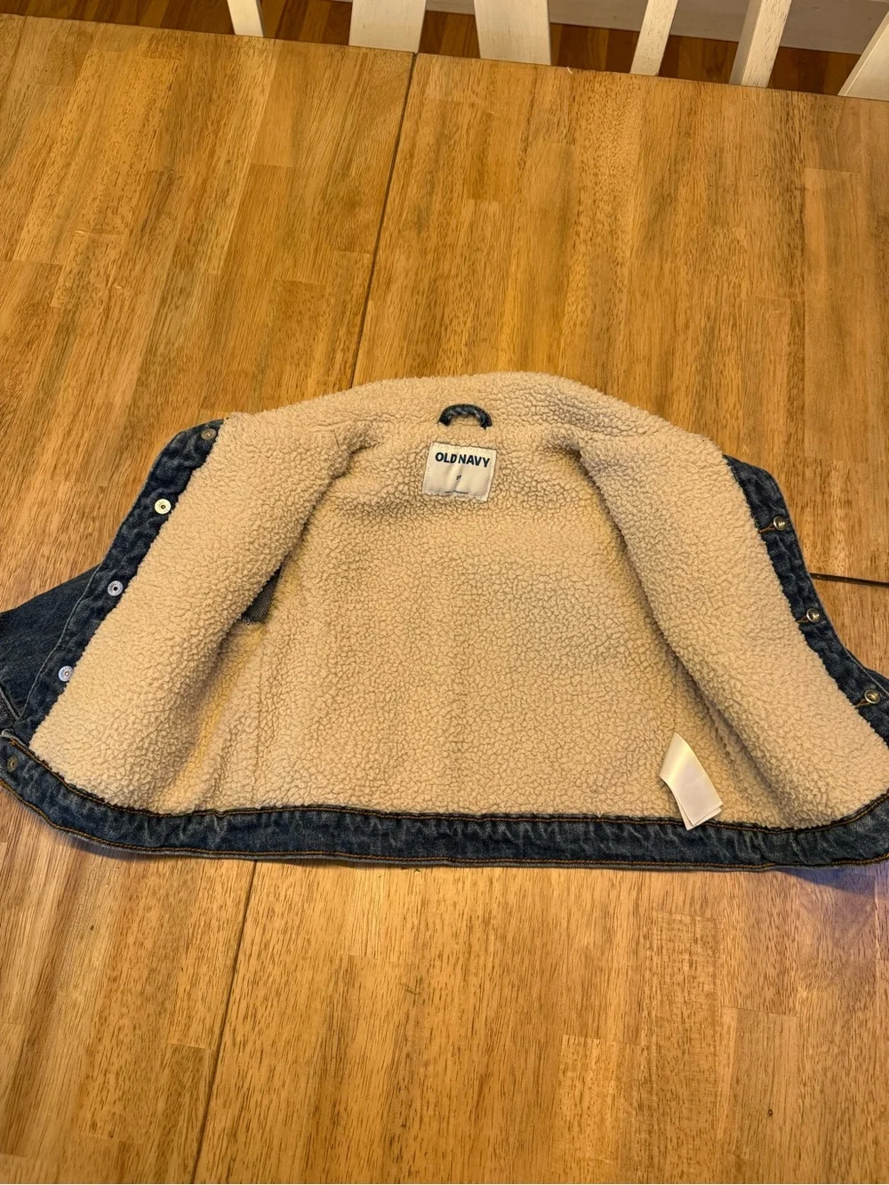 Old Navy Kids Dark Blue Denim Jacket with Cream Sherpa Collar